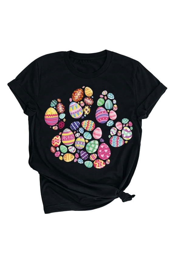 ICHUANYI Womens Easter T Shirt Stylish Short Sleeve Crew Neck Shirts Casual Loose Print Tops Fashion Clothing