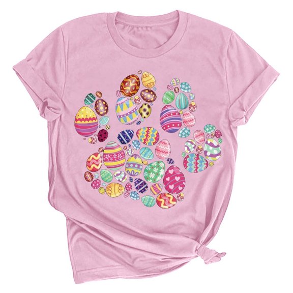 ICHUANYI Womens Easter T Shirt Stylish Short Sleeve Crew Neck Shirts Casual Loose Print Tops Fashion Clothing