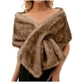 thumbnail image 1 of ICHUANYI Womens Elegant Bridal Wedding Faux Fur Long Shawl Stole Wrap Scarf Cape Top, 1 of 5