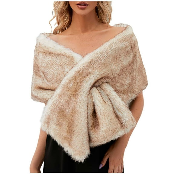 ICHUANYI Womens Elegant Bridal Wedding Faux Fur Long Shawl Stole Wrap Scarf Cape Top