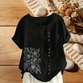 thumbnail image 1 of ICHUANYI Womens Embroidered Button Round-Neck Tops Casual Summer Boho T Shirts Loose Fit Short Sleeve Floral Blouses, 1 of 5
