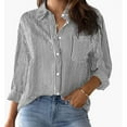 thumbnail image 1 of ICHUANYI Womens Fall Fashion Loose Striped Shirts Button Down Lapel Long Sleeve Blouses V Neck Casual Tops with Pocket, 1 of 8