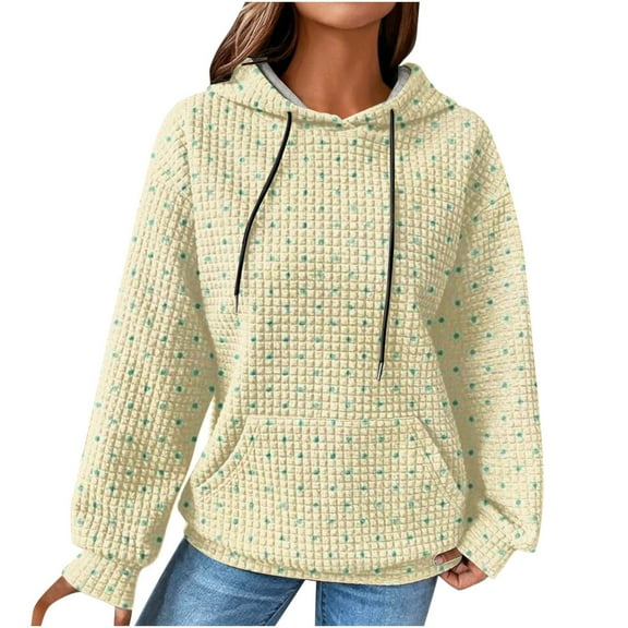 ICHUANYI Womens Fashion Casual Solid Hoodie Long Sleeve Drawstring Hooded Sweatshirt Pullover