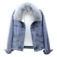 thumbnail image 1 of ICHUANYI Womens Fashion Denim Jackets Casual Pockets Long Sleeve Coats Fall Winter Thickened Plush Jacket, 1 of 6