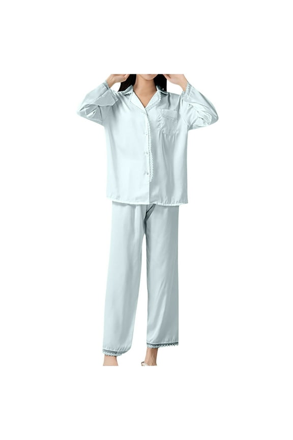 ICHUANYI Womens Fashion Home Wear Pajamas Womens Two-Piece Suit Long Sleeve Pants Pajama Set Homewear