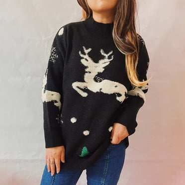 ICHUANYI Womens Fashion Knit Pullover Sweaters Long Sleeve Christmas Print Crewneck Lightweight Oversized Tops