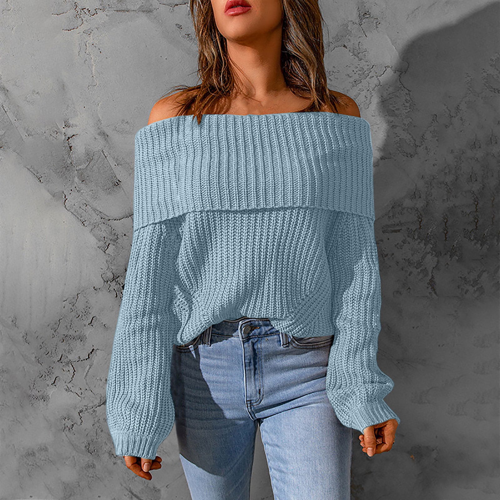 ICHUANYI Womens Fashion Off Shoulder Neck Long Sleeve Knit ICHUANYI Womens Fashion Off Shoulder Neck Long Sleeve Knit