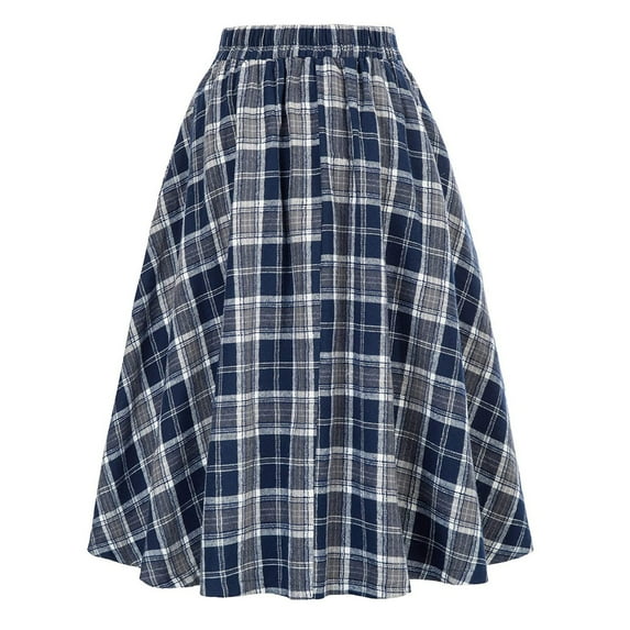 ICHUANYI Womens Fashion Plaid Printing Skirt Buttons Vintage High Waist Pleated Skirts Promotion