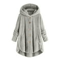 thumbnail image 1 of ICHUANYI Womens Fashion Plus Size Button Plush Coat Hooded Loose Fuzzy Warm Winter Jacket, 1 of 6