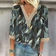 thumbnail image 1 of ICHUANYI Womens Fashion Printed 3/4 Length Sleeve Blouses V Neck Shirts Dressy Flowy Loose Tunic Tops, 1 of 5