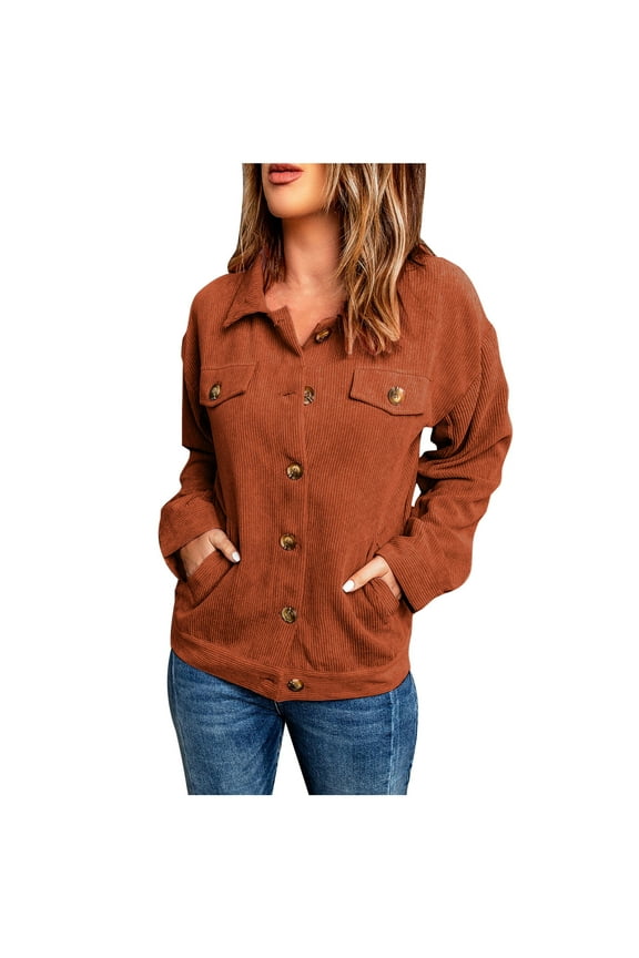 ICHUANYI Womens Fashion Shacket Jacket Casual Solid Coat Button Down Lapel Long Sleeve Shirt Fall Winter Clothes Outfits 2023