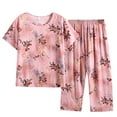 thumbnail image 1 of ICHUANYI Womens Fashion Summer Casual 2 Piece Pajamas Suit Short Sleeve Crew Neck Shirt Sets Cotton Suit Large Size Comfortable Breathable Pajamas, 1 of 4