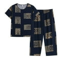 thumbnail image 1 of ICHUANYI Womens Fashion Summer Casual 2 Piece Pajamas Suit Short Sleeve Crew Neck Shirt Sets Cotton Suit Large Size Comfortable Breathable Pajamas, 1 of 4