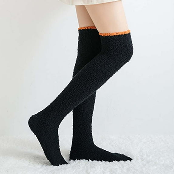 ICHUANYI Womens Fashion Winter Fuzzy Sock Solid Thick Cozy Fluffy Knee Socks Warm Christmas Gifts Socks for Women