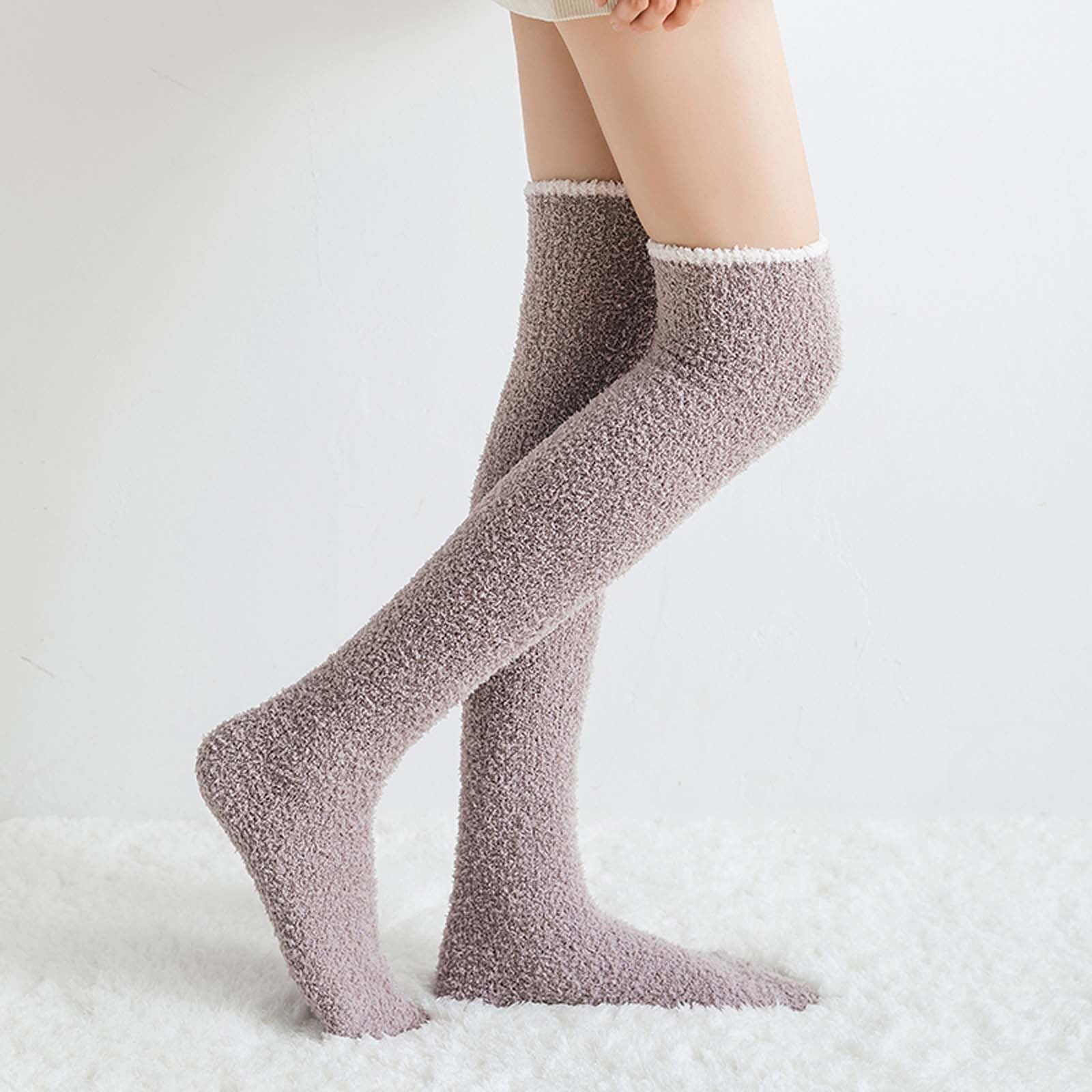 ICHUANYI Womens Fashion Winter Fuzzy Sock Solid Thick Cozy Fluffy Knee ...