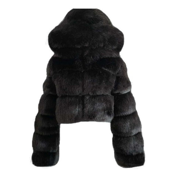ICHUANYI Womens Faux Fur Coat Short Jacket Tops Solid Color Shaggy Hooded Cardigan Long Sleeve Fashion Warm Outwear Fall Winter Clothes Outfits 2023