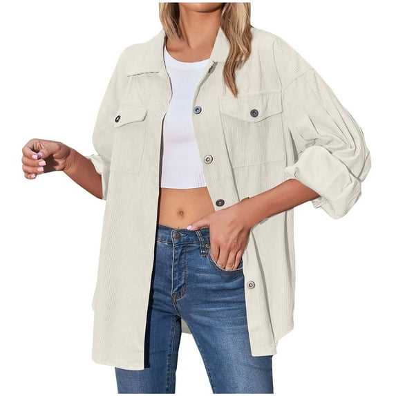 ICHUANYI Womens Flannel Shacket Jacket Casual Solid Coat Button Down Long Sleeve Shirt Fall Winter Clothes Outfits 2023