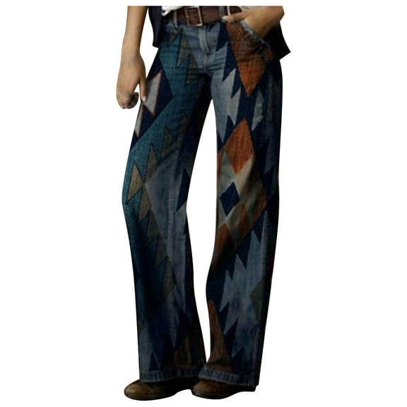 ICHUANYI Womens Jeans Mid Waist Colorblock Wide Leg Loose Stretchy Lightweight Tummy Control Fall Winter Trendy Jeans for Women 2023