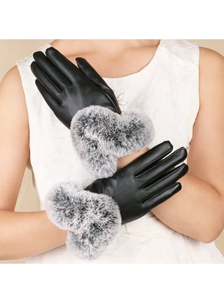Nappa Leather Rabbit Fur Trimmed Gloves