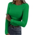 thumbnail image 1 of ICHUANYI Womens Long Sleeve Scoop Neck Ribbed Knit Fitted Casual Tops Tee Slim Basic Shirts New Trend, 1 of 5