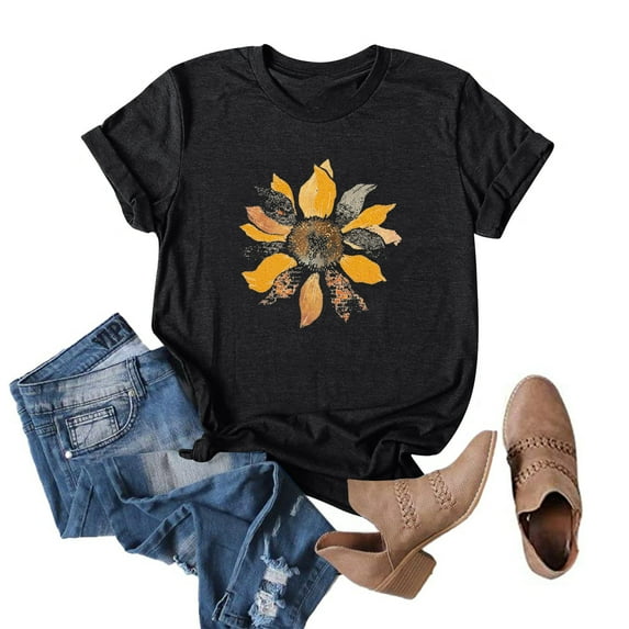 ICHUANYI Womens New Trending Crew Neck Short Sleeve Print T-shirt Casual Loose Shirt Tops Fashion Clothing