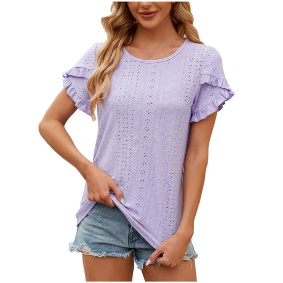 ICHUANYI Womens New Trending Crew Neck Short Sleeve Shirt Casual Loose Shirt Tops Fashion Clothing