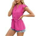 thumbnail image 1 of ICHUANYI Womens New Trending Summer V Neck Leisure Short Sleeve Solid Tops, 1 of 5