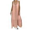 thumbnail image 1 of ICHUANYI Womens Plus Size V Neck Sleeveless Beach Loose Lace Patchwork Long Dress Maxi Dress Spring Summer Fashion 2024, 1 of 1