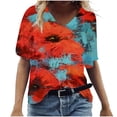 thumbnail image 1 of ICHUANYI Womens Print V-neck Tank Tops Short Sleeve Workout Shirts Casual Loose Tees, 1 of 5