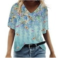 thumbnail image 1 of ICHUANYI Womens Print V-neck Tank Tops Short Sleeve Workout Shirts Casual Loose Tees, 1 of 5