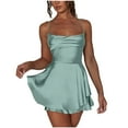thumbnail image 1 of ICHUANYI Womens Satin Backless Mini Romper Dress With Shorts Stylish Spaghetti Strap Playsuits Tie Back Summer Ruffle Layer Jumpsuits Dress, 1 of 8