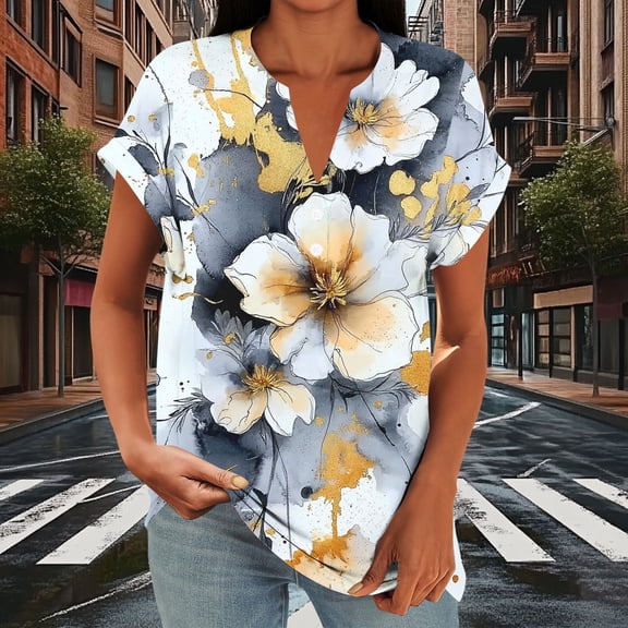 ICHUANYI Womens Shirts Dressy Casual Short Sleeve 2025 Summer Tops Spring V Neck Button Down Ladies Tunic Blouses