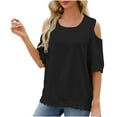 thumbnail image 1 of ICHUANYI Womens Spring And Summer Off The Shoulder Crew Neck Lace Patchwork 3/4 Sleeve Loose Tops Cloth New Trending, 1 of 8