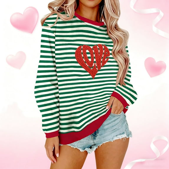 ICHUANYI Womens Striped Heart Print Oversized Sweatshirt Color Block Crew Neck Long Sleeve Casual Loose Pullover Top Sweatshirts