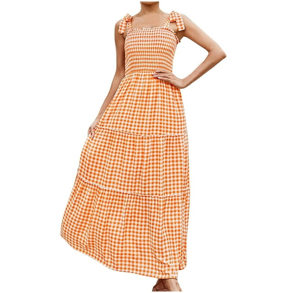 ICHUANYI Womens Stylish Summer Casual Print Camis Sleeveless Bandage Long Dress