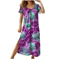 thumbnail image 1 of ICHUANYI Womens Summer Fashion Dresses Short Sleeve Crew Neck Mid-Calf Dress Floral Print Dress, 1 of 6