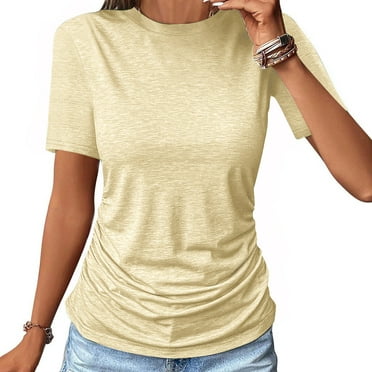 ICHUANYI Womens Summer Solid Color Tops Crew Neck Short Sleeve Casual Tee Tops New Style