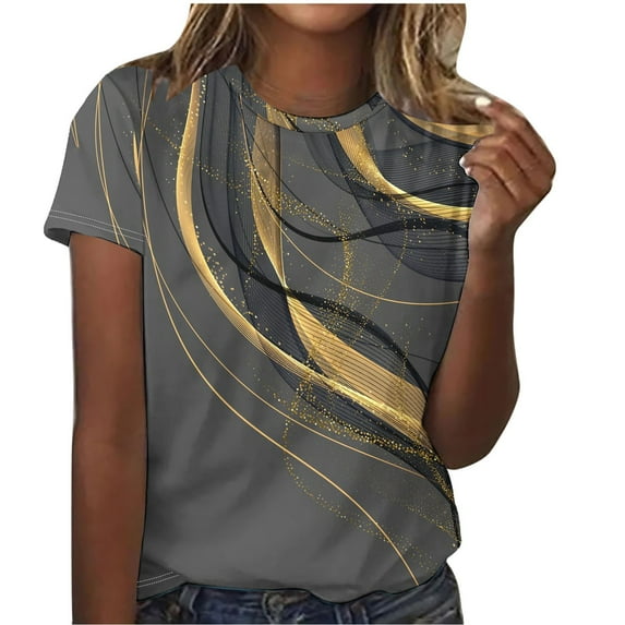 ICHUANYI Womens Summer T Shirts Crew Neck Short Sleeve Print T-shirt Loose Tops Shirt Fashion Clothing