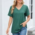 thumbnail image 1 of ICHUANYI Womens Summer T-Shirts Short Sleeve V Neck Tops Solid Loose Fit Shirts Spring Fashion, 1 of 8