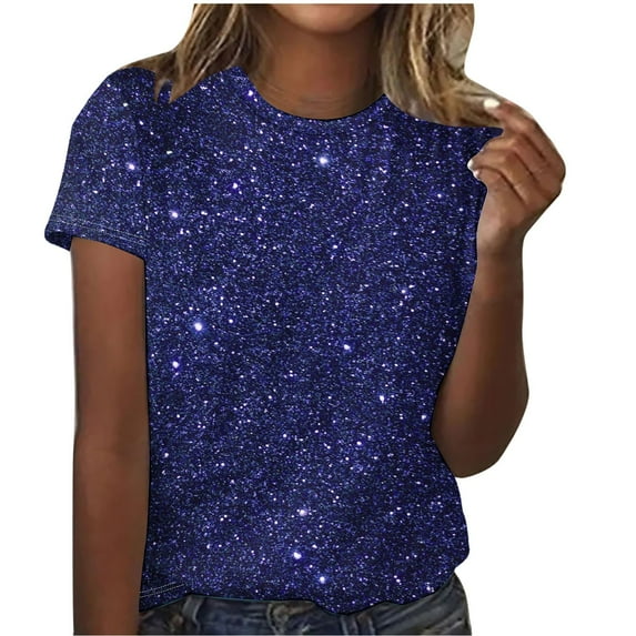 ICHUANYI Womens Summer T Shirts Stylish Short Sleeve Print Crew Neck T-shirt Loose Tops Shirt Fashion Clothing