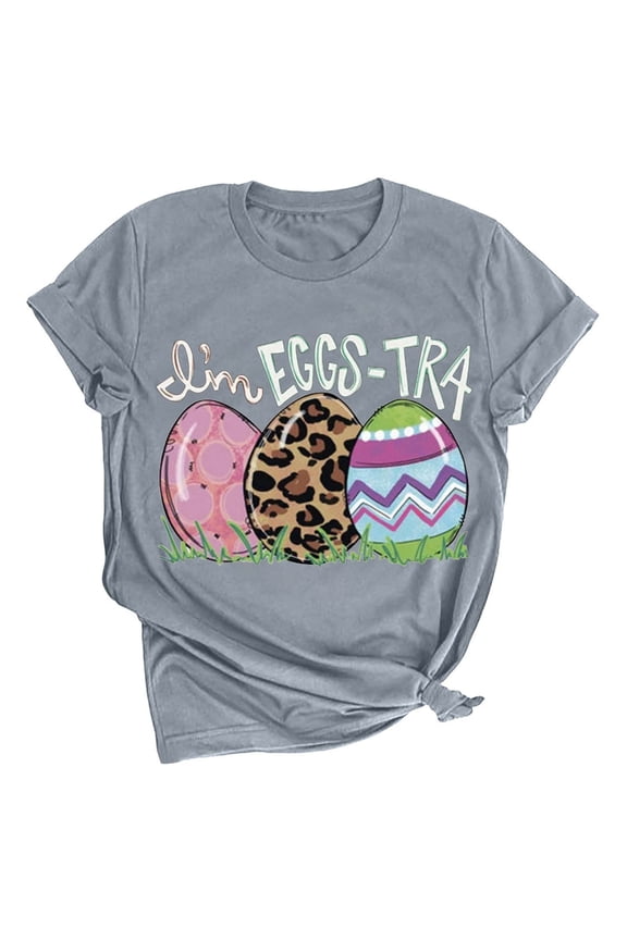 ICHUANYI Womens T Shirt Easter Stylish Short Sleeve Crew Neck Shirts Casual Loose Print Tops Fashion Clothing