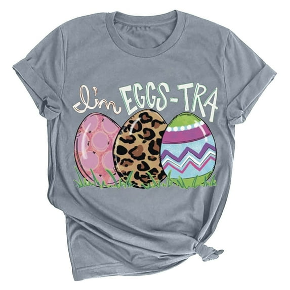 ICHUANYI Womens T Shirt Easter Stylish Short Sleeve Crew Neck Shirts Casual Loose Print Tops Fashion Clothing