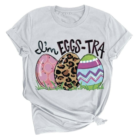 ICHUANYI Womens T Shirt Easter Stylish Short Sleeve Crew Neck Shirts Casual Loose Print Tops Fashion Clothing