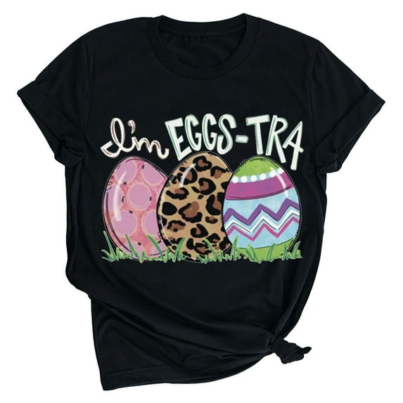 ICHUANYI Womens T Shirt Easter Stylish Short Sleeve Crew Neck Shirts Casual Loose Print Tops Fashion Clothing