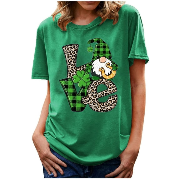 ICHUANYI Womens T-Shirt Stylish Crew Neck Tops St.Patrick's Day Print Short Sleeve Tees Cloth New Trending