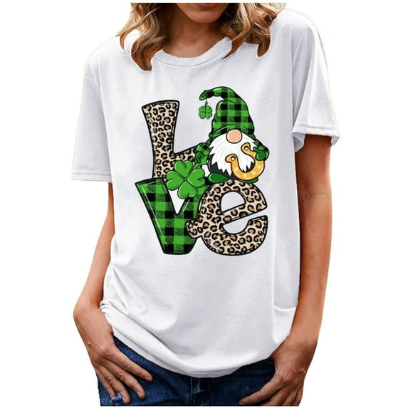 ICHUANYI Womens T-Shirt Stylish Crew Neck Tops St.Patrick's Day Print Short Sleeve Tees Cloth New Trending