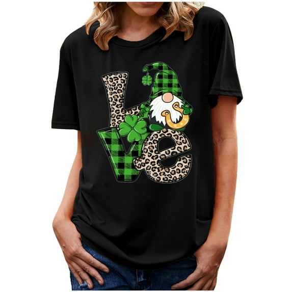 ICHUANYI Womens T-Shirt Stylish Crew Neck Tops St.Patrick's Day Print Short Sleeve Tees Cloth New Trending