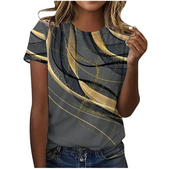 ICHUANYI Womens Tees New Trending Print T Shirts Womens Short Sleeves Crew Neck Tops Fashion Clothing