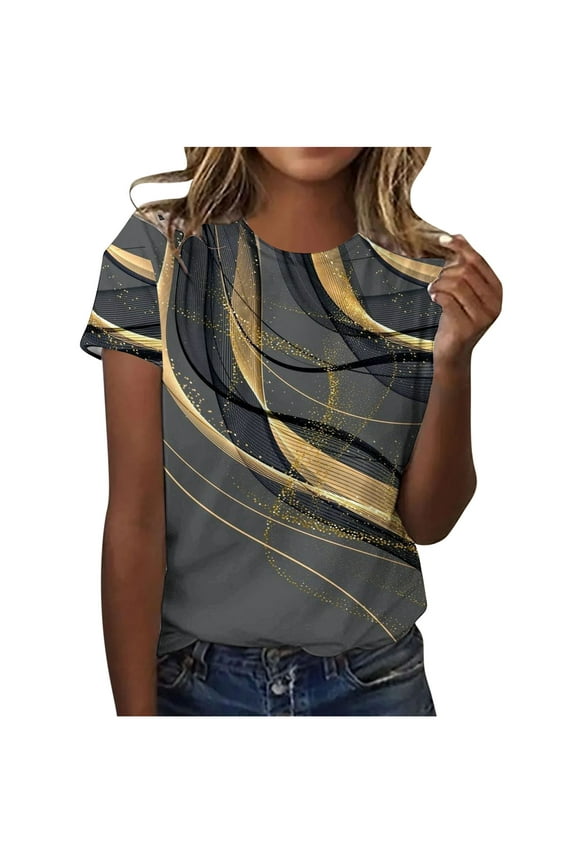 ICHUANYI Womens Tees New Trending Print T Shirts Womens Short Sleeves Crew Neck Tops Fashion Clothing