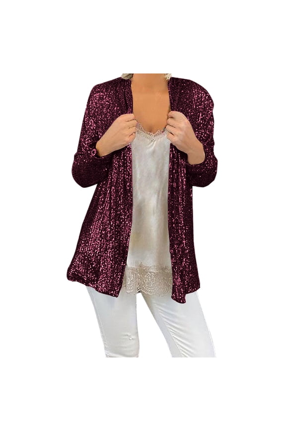 ICHUANYI Womens Trendy Sequin Coats Long Sleeve Open Front Jacket Fall Winter Clothes Outfits 2023